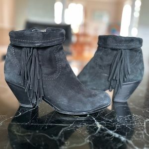 Sam Edelman Black Suede Fringe Booties